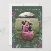 緑素朴桃色の葉1写真クリスマス シーズンカード (正面)