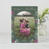 緑素朴桃色の葉1写真クリスマス シーズンカード (スタンド正面)