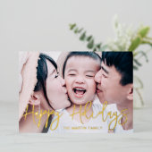 緑素朴植物写真フルクリスマス 箔シーズンカード (立ち正面)