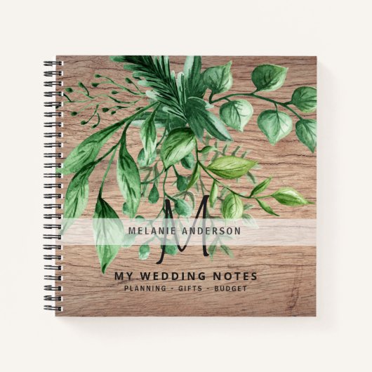 緑素朴植物単図ウェディングプランナー ノートブック (正面)