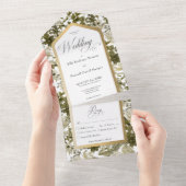 緑素朴植物性金ゴールドフレームディナー オールインワン招待状 (貼ってはがせる)