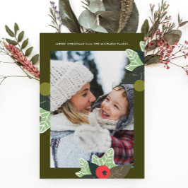 緑素朴植物枠写真クリスマス シーズンカード