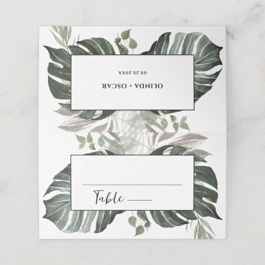 緑素朴植物水の色結婚の プレイスカード (外部開封)