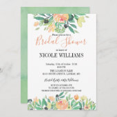 緑素朴水色ピンク牡丹ブライダルシャワー 招待状 (正面/裏面)