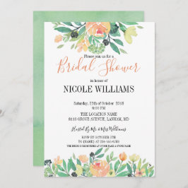 緑素朴水色ピンク牡丹ブライダルシャワー 招待状