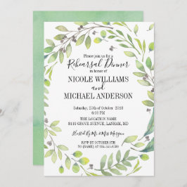 緑素朴水色リースリハーサルディナー 招待状