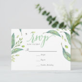 緑素朴水色リース葉RSVPカード 出欠カード (スタンド正面)