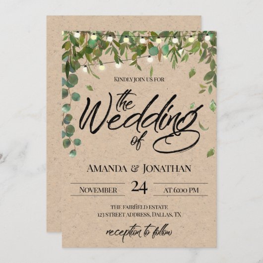 緑素朴結婚式招待状 招待状 (正面/裏面)