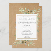 緑素朴色のカップルがシャワーを浴男女兼用びる 招待状 (正面/裏面)