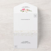 緑素朴色のピンクのバラ白カボチャ結婚の オールインワン招待状 (外側)