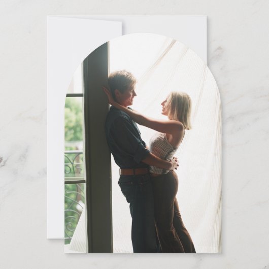 緑素朴色のフローラ金ゴールドアーチ結婚写真 招待状 (裏面)