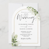 緑素朴色のフローラ金ゴールドアーチ結婚写真 招待状 (正面)