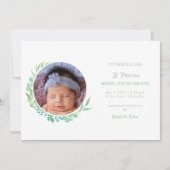 緑素朴色の写真の誕生発表 案内状 (正面)
