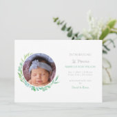 緑素朴色の写真の誕生発表 案内状 (スタンド正面)