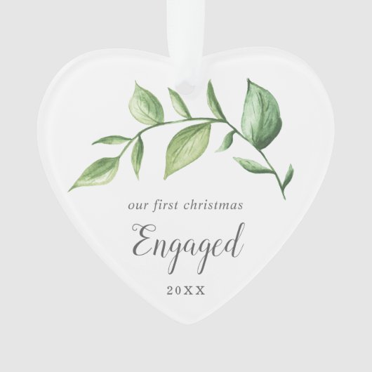 緑素朴色の写真初めてのクリスマス婚約した オーナメント (正面)