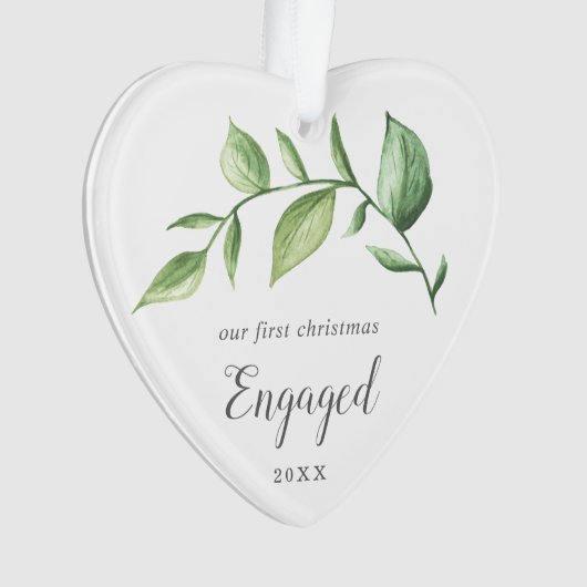 緑素朴色の写真初めてのクリスマス婚約した オーナメント (正面)