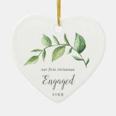 緑素朴色の写真初めてのクリスマス婚約した セラミックオーナメント (正面)