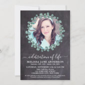 緑素朴色の写真石板お祝い 招待状 (正面)