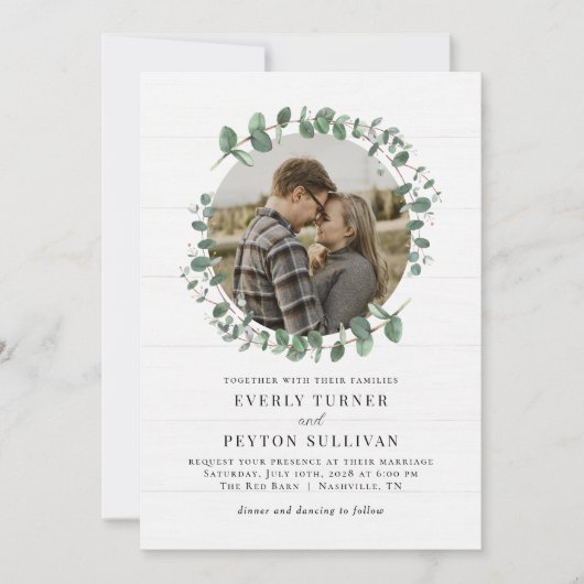 緑素朴色の写真結婚式招待状 招待状 (正面)
