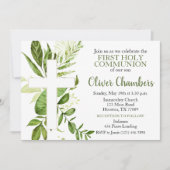 緑素朴色の十字子の聖餐式 招待状 (正面)