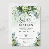 緑素朴色の多肉花sweet sixteen 招待状 (正面)
