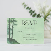 緑素朴色の松の木の林結婚の 出欠カード (スタンド正面)