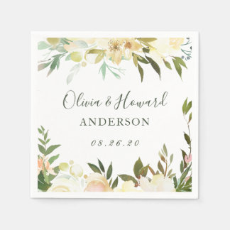 緑素朴色の水の色の野生のフローラ結婚の スタンダードカクテルナプキン
