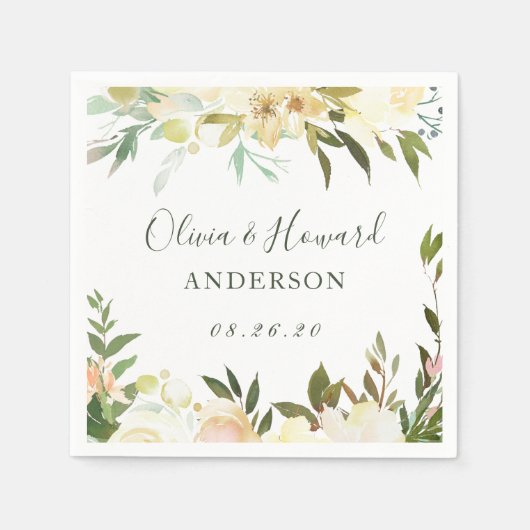 緑素朴色の水の色の野生のフローラ結婚の スタンダードカクテルナプキン (正面)