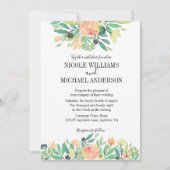 緑素朴色の牡丹結婚葉 招待状 (正面)