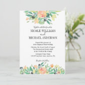 緑素朴色の牡丹結婚葉 招待状 (スタンド正面)