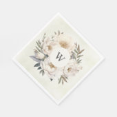 緑素朴色の白フローラモノグラム結婚ズ スタンダードランチョンナプキン (角)