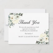緑素朴色の白フローラ葬儀 サンキューカード (正面)