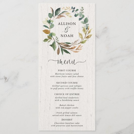 緑素朴色の葉結婚植物用メニュー プログラム (正面)