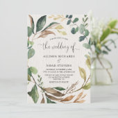 緑素朴色の葉結婚植物 招待状 (スタンド正面)
