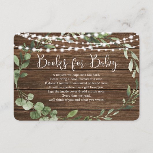 緑素朴色の赤ちゃんシャワーブックにベビーを灯す エンクロージャーカード (正面)