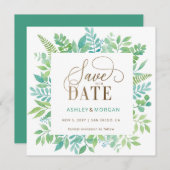 緑素朴色の金ゴールドフローラ保存日 案内状 (正面/裏面)
