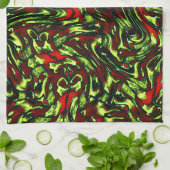 緑素朴色の黄色と鮮やかな赤い曲線 キッチンタオル (折り畳み)