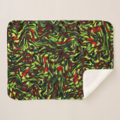 緑素朴色の黄色と鮮やかな赤い曲線 シェルパブランケット (正面(横))