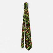 緑素朴色の黄色と鮮やかな赤い曲線 ネクタイ (裏面)