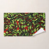 緑素朴色の黄色と鮮やかな赤い曲線 バスタオルセット (ハンドタオル)