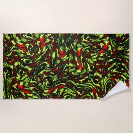 緑素朴色の黄色と鮮やかな赤い曲線 ビーチタオル