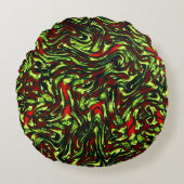 緑素朴色の黄色と鮮やかな赤い曲線 ラウンドクッション (正面)