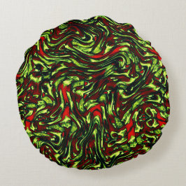 緑素朴色の黄色と鮮やかな赤い曲線 ラウンドクッション