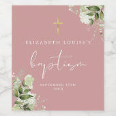 緑素朴色フローラほこりっぽいバラピンクバプテスマ ワインラベル (シングルラベル)