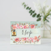 緑素朴色フローラ灯結婚灯 インビテーションポストカード (スタンド正面)