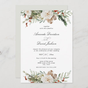 緑素朴色白フローラ赤結婚漿 招待状