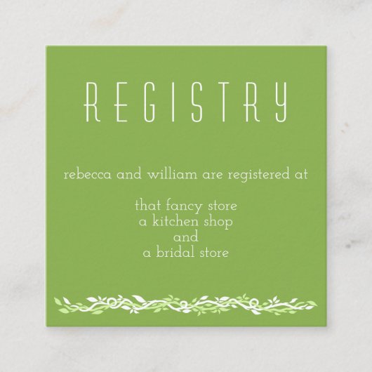 緑素朴色 |の結婚つる植物レジストリ情報 エンクロージャーカード (正面)