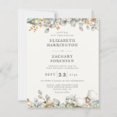 緑素朴色QRコード結婚式招待状 (正面)