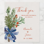 緑素朴葉の赤い果実のクリスマス結婚の ワインラベル (シングルラベル)