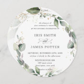 緑素朴葉リース金ゴールド 招待状 (正面/裏面)